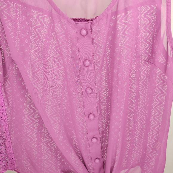 Sheer & Lace Plum Button Down Tank Top Blouse Sz M - Picture 4 of 7
